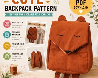Cute Fox Backpack Sewing Pattern, PDF Rucksack Pattern Download, DIY, Girls, Ladies, Boys Animal Bag Accessories Pattern, Gift