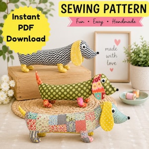 Dachshund Sewing Pattern, Easy Patchwork Soft Toy (PDF Instant Download)