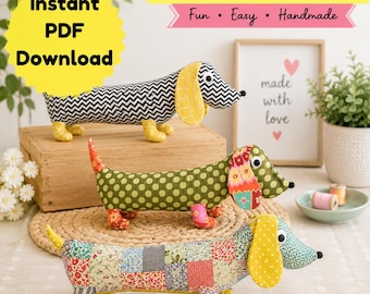 Dachshund Sewing Pattern, Easy Patchwork Soft Toy (PDF Instant Download)