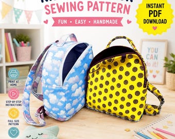 Kids Mini Backpack Sewing Pattern, DIY Rucksack (PDF Pattern)