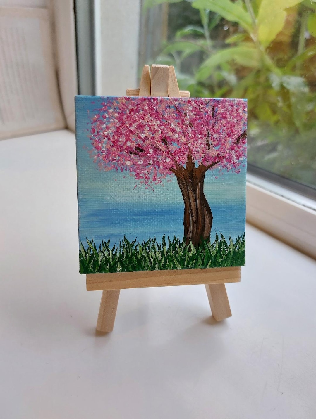 Cherry Blossom Acrylic Painting on Easel: Mini Canvas Art - Etsy