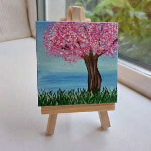 Original Paintings on Canvas with Easel Handmade Gift Home, Mini Painting Modern Art, Decor