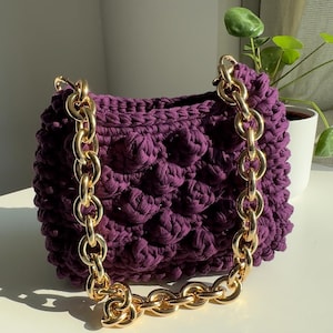 Alice ~ Pochette faite main au crochet bordeaux violet ~ Petit sac à main ~ Sac écologique ~ Cadeau unique pour elle