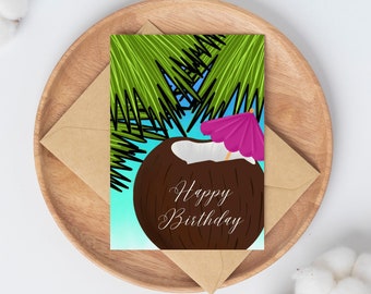 Tropical Coconut Happy Birthday Card