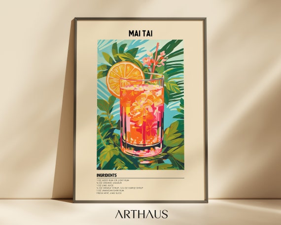Mai Tai Cocktail Print | Tropical Bar Cart Art (Digital Download)