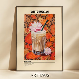 White Russian Cocktail Print  | Bar Cart Decor | Cocktail Digital Print | Instant Download | Kitchen Wall Art | Printable Digital Download