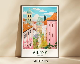 Vienna Austria Travel Poster, Retro Europe City Print (Digital Download)
