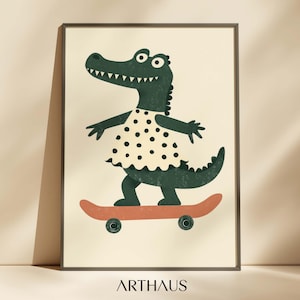 Nursery Crocodile Wall Art Kids Room Decor Cute Animal Printable Boho Toddler Kids Room Decor Funny Animal Print Playful Children’s Decor