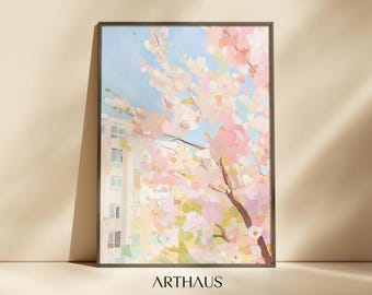 Pastel Spring Wall Art Girly Sakura Tree Print Dining Room Art Printable Spring Soft Wall Art Pink Aesthetic Print Digital Download