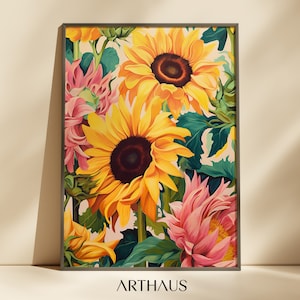 Sunflower Printable Wall Art Flower Print Colourful Poster Art Kitchen Wall Art Botanical Prints Maximalist Printable Wall Art