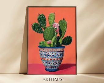 Vintage Mexican Cactus Print, Floral Wall Art (Digital Download)