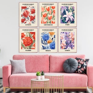 Flower Market Print Set of 6 Flower Market Poster Maximalist Decor Gallery Wall Set Botanical Wall Art Floral Printable Digital Download
