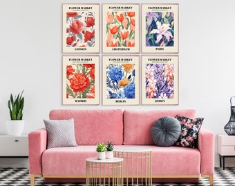 Juego de láminas con motivos florales urbanos, arte mural botánico (descarga digital)