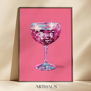 Dopamine Gin Wall Art Maximalist Print Pink Disco Glass Wall Art Bar Cart Trendy Decor Esthetische Poster Digitale Download AFDRUKBARE