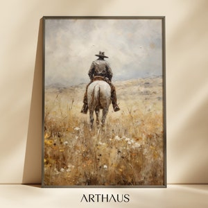 Rustic Horse Rider Oil Painting Vintage Western Cowboy Art Southwest Room Decor Countryside Print Animal Wall Art PRINTABLE Digital Download