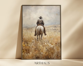 Vintage Cowboy Oil Painting: Rustic Western Wall Art (Digital Download)