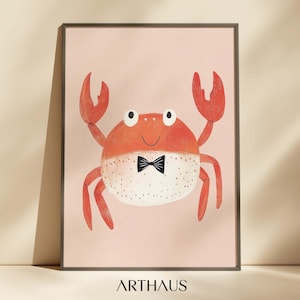 Trendy krab kinderkamer kunst aan de muur kinderkamer decor schattige krab afdrukbare boho peuter kinderkamer decor schattige dierenprint speels kinderdecor
