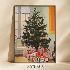Christmas Tree Vintage Painting Festive Holiday Cottage Decor DIGITAL PRINTABLE