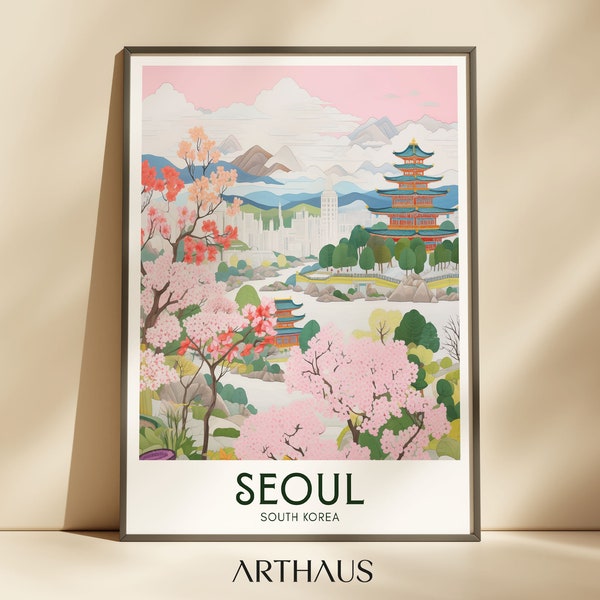 Seoul Travel Poster Korea Wall Art Asia Travel Gifts Printable Art Vintage South Korean Wall Decor Trendy City Paintings Digital Download