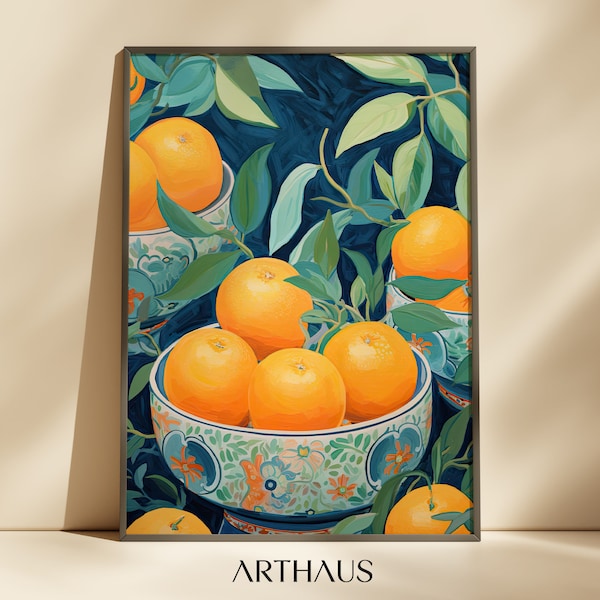 Art mural imprimable oranges, décoration d'intérieur maximaliste, nature morte, peinture, impression colorée imprimable, téléchargement numérique