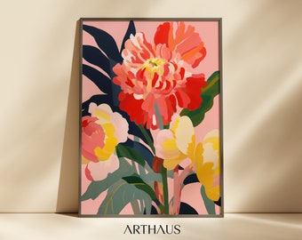 Peinture florale rose, art mural maximaliste (téléchargement numérique)