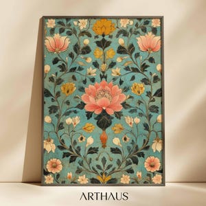 Traditional Indian Folk Wall Art  Floral Landscape Painting Living Room Decor Antique Indian Art Botanical Indian Painting Printable Poster