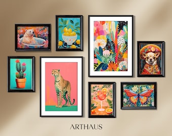 Maximalist Gallery Wall Set of 8 | Eclectic Quirky Wall Art | Gipsy Style | Dopamine Decor | Living Room Decor | Digital Download PRINTABLE