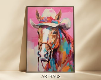 Pink Horse Print | Quirky Western Art, Preppy Dorm Decor (Digital Download)