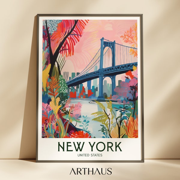 PRINTABLE New York Travel Poster US Cities Prints Colorful Maximalist New York Print Travel Poster Digital Download