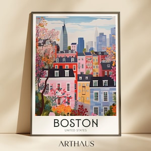 Boston Reise Poster USA Kunst Maximal Dekor Mid Century Moderne Wandkunst Lebendige Eklektische Wandkunst Digitaler Download