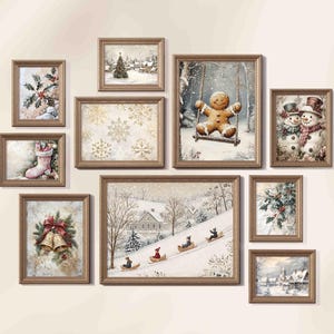 Christmas Gallery Wall Set of 10 Rustic Xmas Wall Art Vintage Holiday Decor Christmas PRINTABLE Wall Art Xmas Decor Digital Download