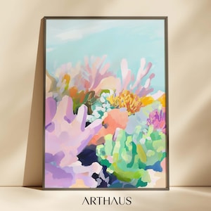 Pastel Sea Coral Painting Girly Apartment Decor Beach Dining Room Art Printable Summer Colourful Wall Art Impressionist Digital Download