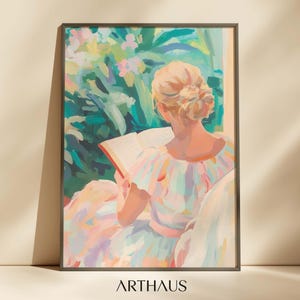 Woman Reading Print Girly Apartment Decor Dining Room Art Book Lover Print Nook Library Decor Preppy Wall Art Digital Download