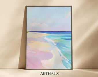 Pastel Coastal Painting Girly Apartment Decor Beach Dining Room Art Printable Summer Colourful Wall Art Impressionist Print Digital Download