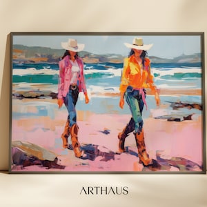 Cowgirl Western Downloadable Print Preppy Coastal Landscape Cowboy Oil Painting Trendy Wall Art