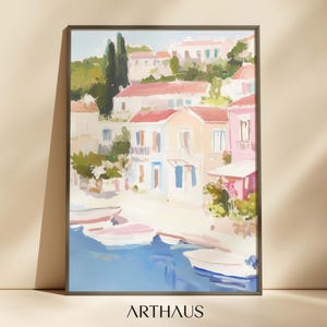Pastel Coastal Print Ship Wall Art Beach Dining Room Art  Harbour Painting Printable Summer Pastel Poster Coastal Farmhouse Digital Download