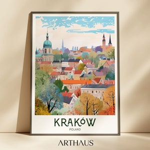 Krakow Travel Poster Poland Print Maximal Decor Mid Century Modern Wall Decor Eclectic Digital Download