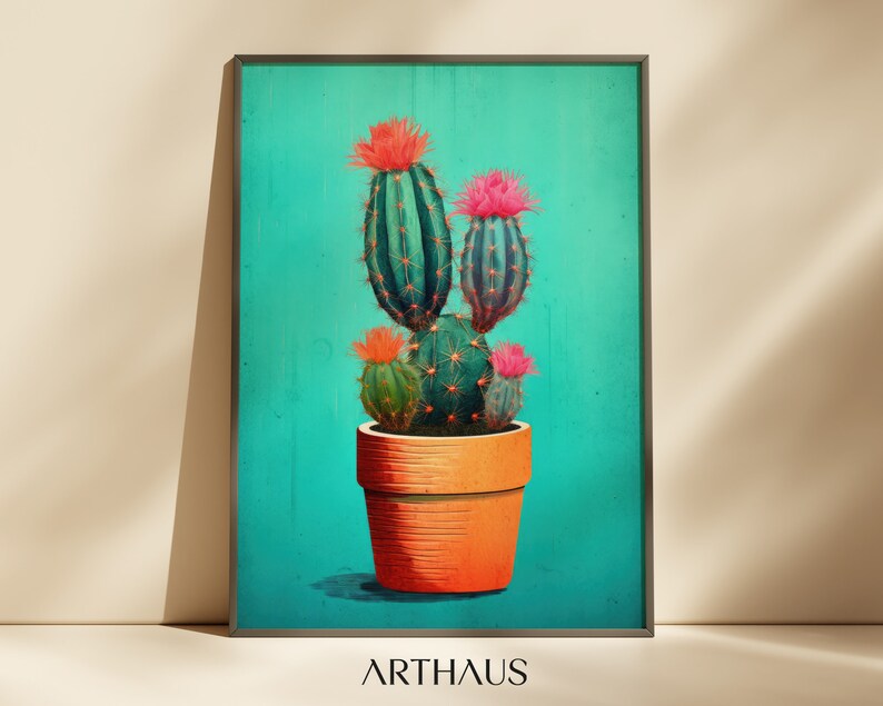 Eclectic Cactus Print Blooming Cactus Wall Art Maximalist Etsy New Zealand