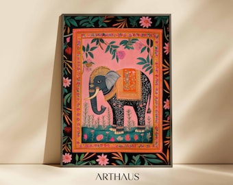Indian Elephant Art Print: Vintage Palace Folk Art (Digital Download)
