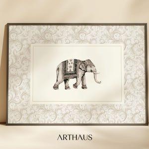 Vintage Indian Elephant Print: Neutral Boho Wall Art (Digital Download