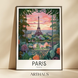 Póster de viaje retro, impresión de París, arte de pared de la Torre Eiffel, impresiones vintage, póster de viaje de Francia, decoración retro europea para el hogar, descarga digital moderna