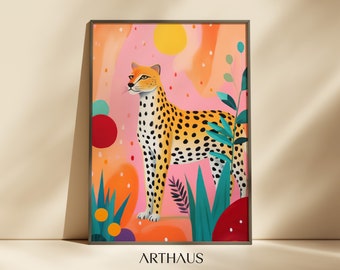 Pink Cheetah Art Print, Trendy Animal Poster (Digital Download)