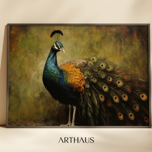 Peacock Dark Academia Print, Dark & Moody Gothic Wall Art, 19th century wall art, Oil painting, Vintage Printable Art, Instant Download