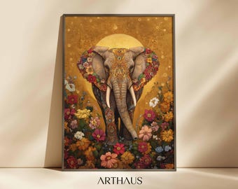 Indian Elephant Art Print: Vintage Palace Folk Art (Digital Download)
