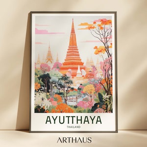 Thailand Travel Poster Ayutthaya Wall Art Asia Travel Gifts Printable Vintage Travel Wall Decor Trendy City Paintings Digital Download