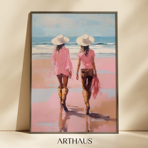 Dorm Western Girl Wall Art Coastal Cowgirls Preppy Print Oil Painting Poster Sorority Wall Art Maximalist Decor Digital Download