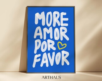 Maximalist Wall Art More Amor Por Favor Print Preppy Room Decor Blue Coquette Wall Art Trendy Printable Eclectic Digital Download