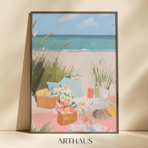 Pastel Coastal Painting Girly Apartment Decor Beach Dining Room Art Printable Summer Colourful Poster Coastal Farmhouse Digital Download