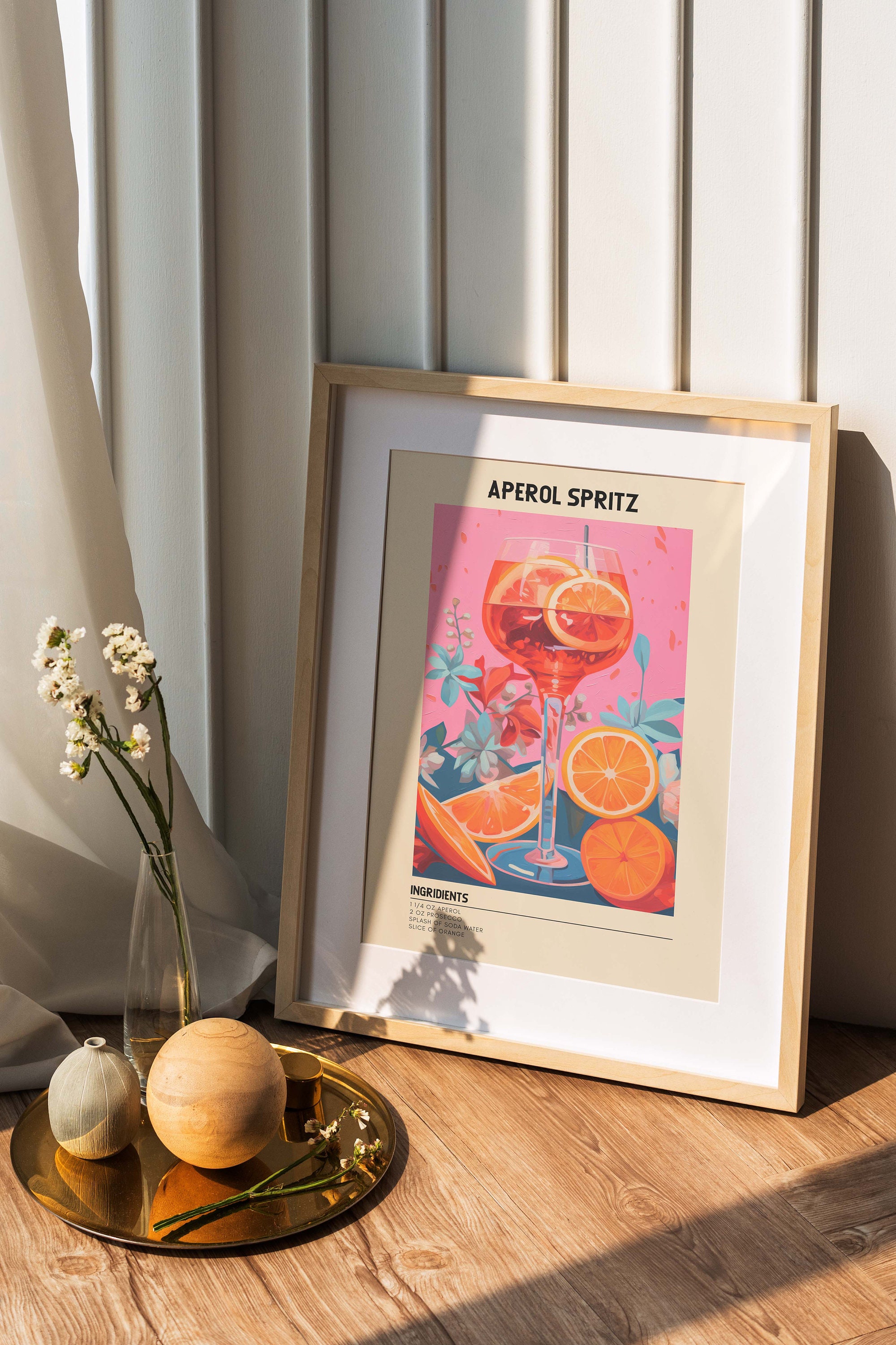 Aperol Spritz Cocktail Print | Bar Cart Decor | Cocktail