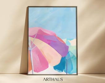 Pastel Coastal Painting Girly Apartment Decor Beach Dining Room Art Printable Summer Colourful Wall Art Impressionist Print Digital Download